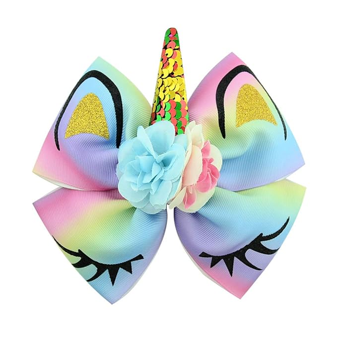 Girls Unicorn Hair Bows with Alligator Hair Clips Cheer Bows Hair Accessories for Kids Toddlers 6 Packs