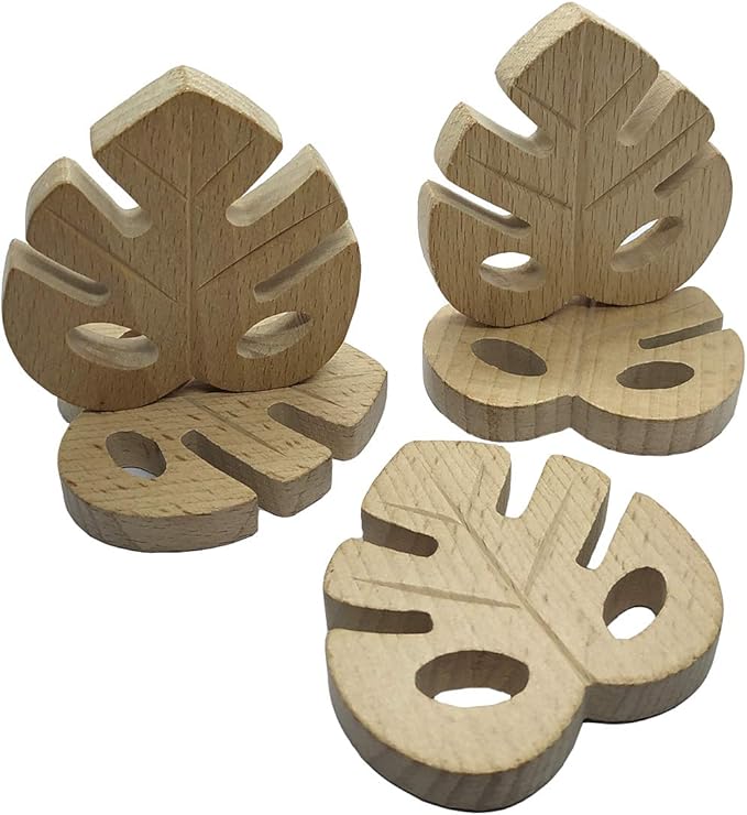 5pcs Lovely Cartoon Wood Leaf Pure Natural Animal Shape Beech Wooden Handmade DIY Necklace Pendant (5pcs)
