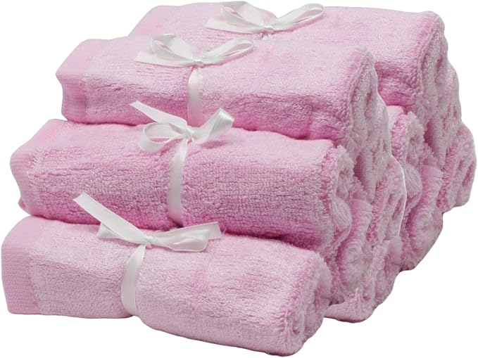 BY LORA Soft Face Cloths for Newborn, Absorbent Bath Face Towels, Baby Wipes, Burp Cloths or Face Towels, 12-Pack, Pink