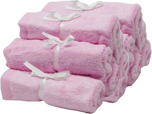 BY LORA Soft Face Cloths for Newborn, Absorbent Bath Face Towels, Baby Wipes, Burp Cloths or Face Towels, 12-Pack, Pink