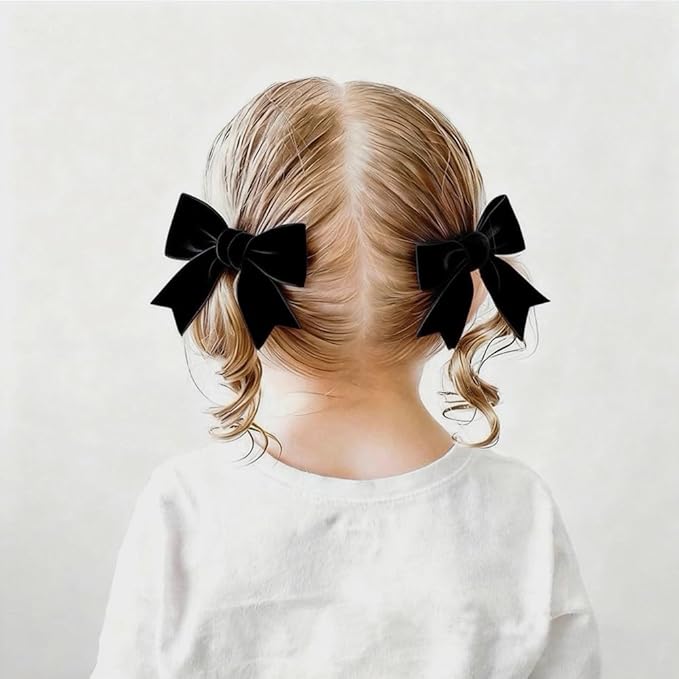 2 Pcs Cute Black Velvet Hair Bow Clips 3" Bowknot Alligator Clip Barrettes Hairpins for Girl Kids Accessories