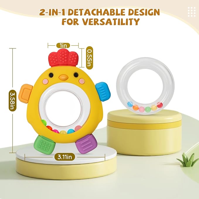 Baby Teething Toy for Babies Over 3 Months, BPA-Free Silicone Teether, Teething Relief & Fun Play with Rattle, Perfect Baby Gift & Infant Toy