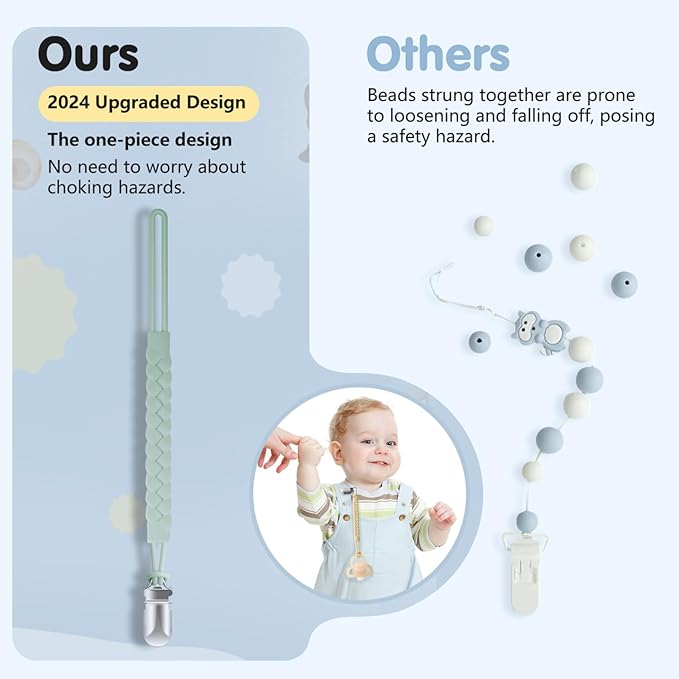 Silicone Pacifier Clips for Baby Boys and Girls, Woven Rope Flexible Design, Pacifier Holders for Teething Relief and Baby Essentials, Safe for Newborns (6 Pack)