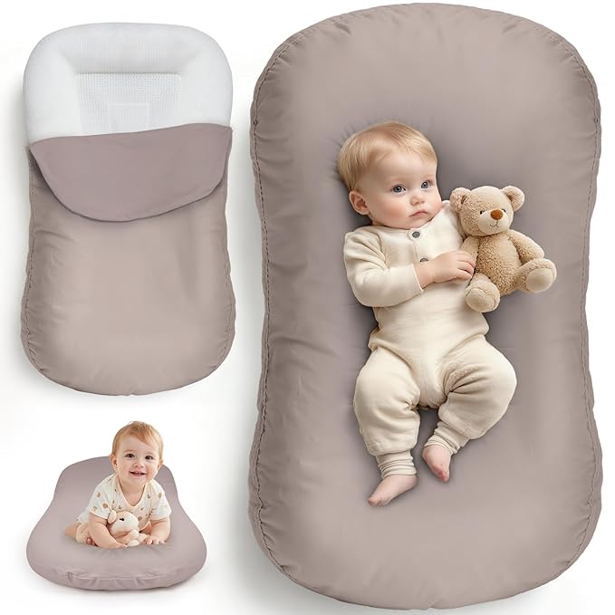 Extra Large Baby Lounger for Newborn, Infant Lounger 0-24 Months - Ergonomic Cotton Baby Nest with Tummy Time Support, Portable Floor Seat for Motor Skill Development, Newborn Essentials Gift