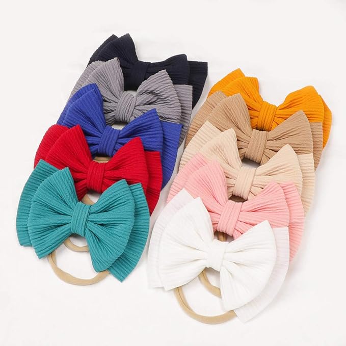 Baby Girl Soft Nylon Bow Elastic Headband Turban Toddler Infant Bow-knot Stretchy Hair Band Birthday Party Hair Bow Ribbon Accessories for Newborn Baby (Bow 2 - Light brown, Elastic)