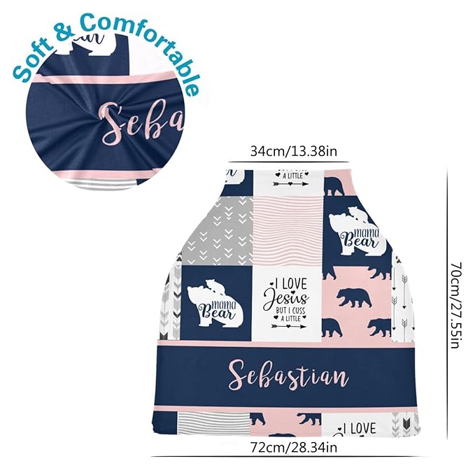 Personalized Baby Car Seat Cover for Girls Boys, Custom Woodland Bear Nursing Covers for Breastfeeding, Customized Infant Stroller Canopy, Baby Carseat Cover for Newborn, Car Seat Canopies