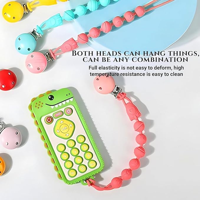 Silicone Pacifier Clips Baby, 5 Pack Soft Flexible Binky Pacifier Clip Holder with One Piece Beads Design for Boys and Girls, Birthday Gift Fits All Soother and Toys (Grey)