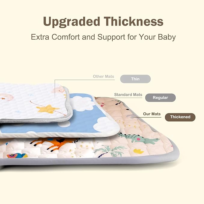 Sinhaklóho 50" x50" Foldable Thicker Foam Baby Play Mat for Playpens & Floors - Soft, Non-Slip & Odor-Free Crawling Mat for Infants & Toddlers, Machine Washable, Safari Adventure Design