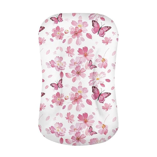 Cherry Blossom Butterfly Newborn Lounger Cover for 0-12 Months Girls Breathable & Portable Infant Lounger Case Universal Baby Lounger Replacement Cover