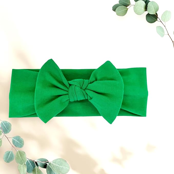Baby Girl Headbands 0–6 Months – Newborn Infant Soft Cotton Handmade Bow Headband, Stretchy No Mark Baby Hair Accessories (Spring Green, 0-6 Month)