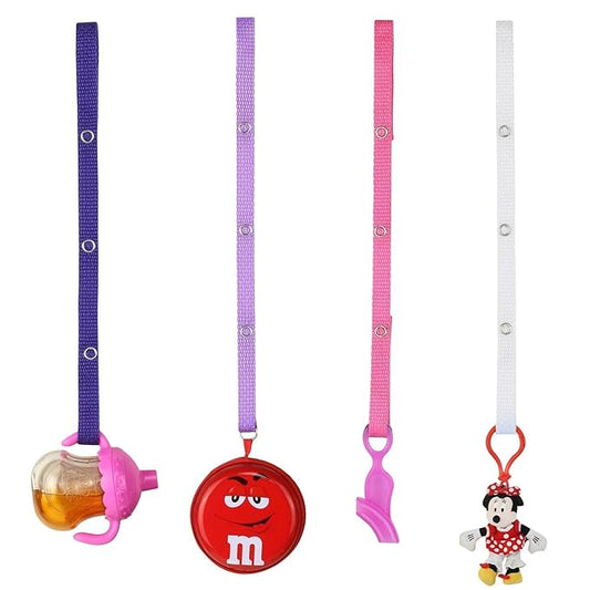 Baby Buddy Secure-A-Toy, Safety Strap Secures Toys, Teether, Pacifiers to Strollers, Highchairs, Car Seats, Keep Toys Sanitary, Adjustable, Registry Must Haves, Pink-Purple-Light Pink-White, 4 Count