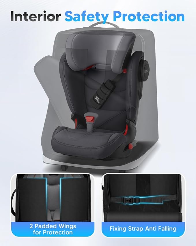 Powerty Car Seat Travel Bag for Airplane with Swivel Wheel, Extendable Height Padded Carseat Travel Backpack Large Storage Bag, Baby Infant Booster Seat Bags for Air Travel