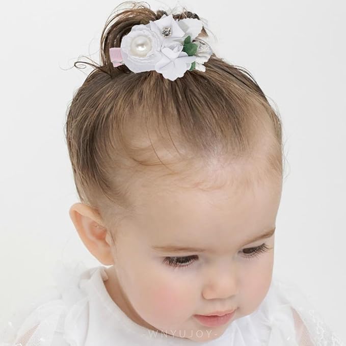 3pcs Girls Flower Hair Clips, Floral Hair Barrettes w/Boutique Fully Lined Alligator, Hair Bows for Baby Newborn Toddler