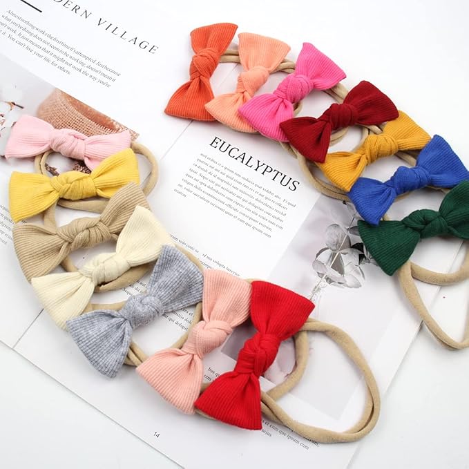 Nylon Baby Headband Hairbands with Tied Bow Stretchy Hairbands and Bows 20 Pack Headwrap for Newborn Infant Toddler Hair Accessories