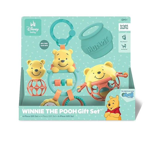 Bright Starts Disney Baby Winnie The Pooh Silly Ole Bundle Gift Set, 5-Piece Sensory Toy Set with Rattle, Teether, Oball & Flash Cards, Developmental Baby Toys 0–12 Months, Newborn Gift