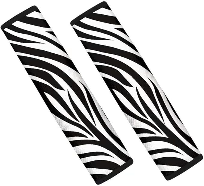 AFPANQZ 2PCS Zebra Seat Belt Cover Pads Cushion Universal Fit Safety Seatbelt Pillow Head and Neck Support Adjustable Driver Shoulder Protection Luggage Bag Strap Pad White Black Stripes
