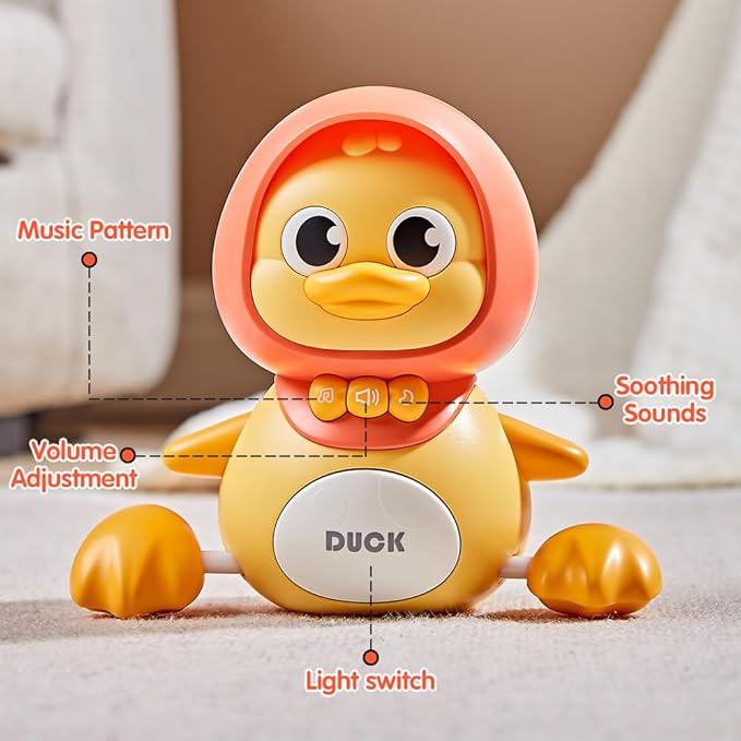 Baby Music Toy Duck Baby Belly Time Toys 12 Months Newborn Development Crawling Toy Glowing Walking Singing Toys 3-4 Years Old Boys and Girls Gifts (Yellow)