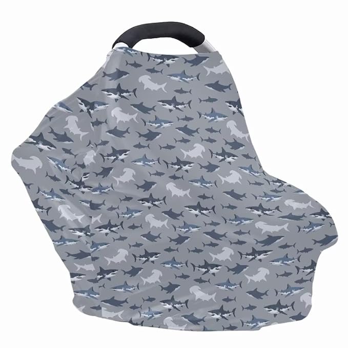 Coldinair Shark Baby Car Seat Covers for Boys Girls Multi-use Cover Baby Carseat Canopy Cow Print Nursing Cover for Breastfeeding