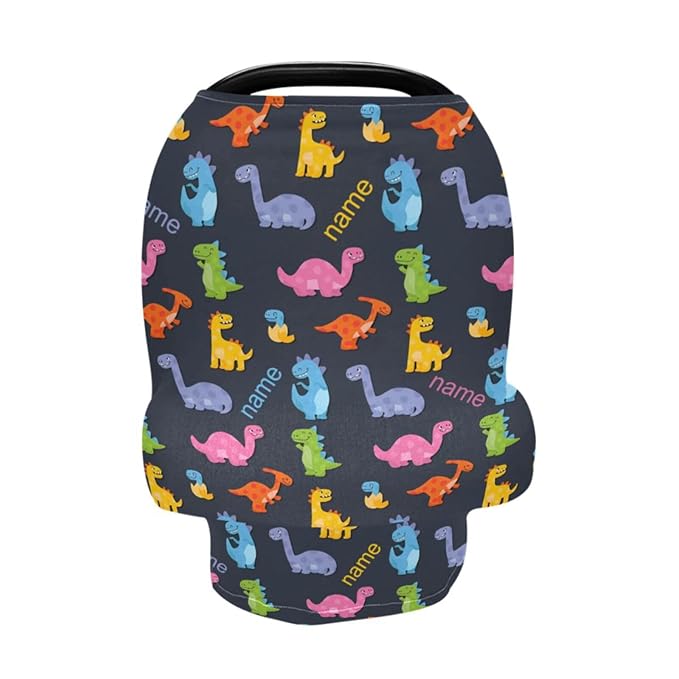 Personalized Baby Car Seat Cover for Babies, Custom Name Baby Car Seats Canopy for Boys Girls, Nursing Breastfeeding Stroller Covers for Infant Newborn, Shower Gift for Baby (Colorful Dinosaur)
