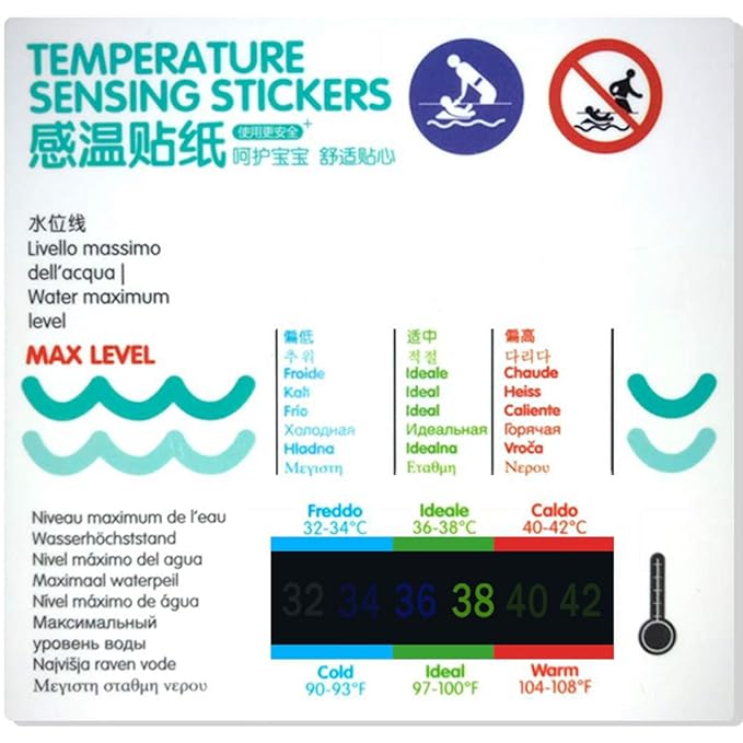 Thermometer for Kids Bath Thermometer 2 Pack，Safety Liquid Crystal Material（No Mercury，No Glass），More Scientific and Accurate Data, Easy to Use，Waterproof (Water Temperature Stickers)