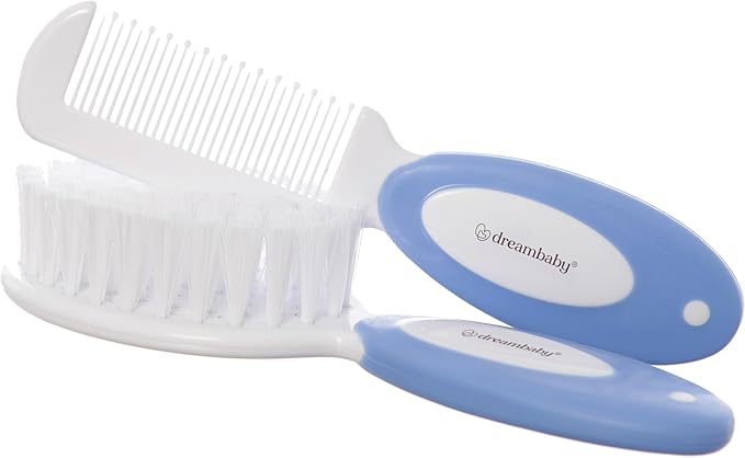Dreambaby Deluxe Super Soft Bristles Brush and Comb Set - with Easy-Grip Toddler Size Handle - Blue - Model L327