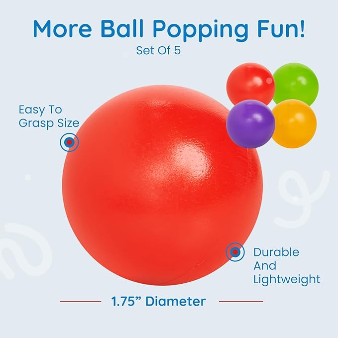 Botabee Set of 5 Multi-Colored Replacement Balls for Ball Popper Toys in Assorted Colors - Vibrant and Durable Plastic
