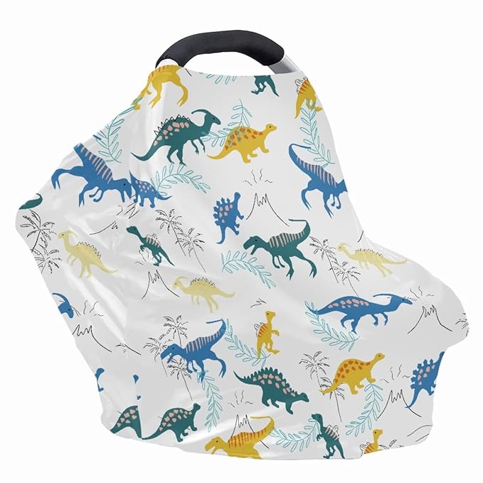 KIDVOVOU Nursing Cover Breastfeeding Scarf Cute Cartoon Dinosaur Printed Baby Car Seat Covers Infant Stroller Cover Carseat Canopy