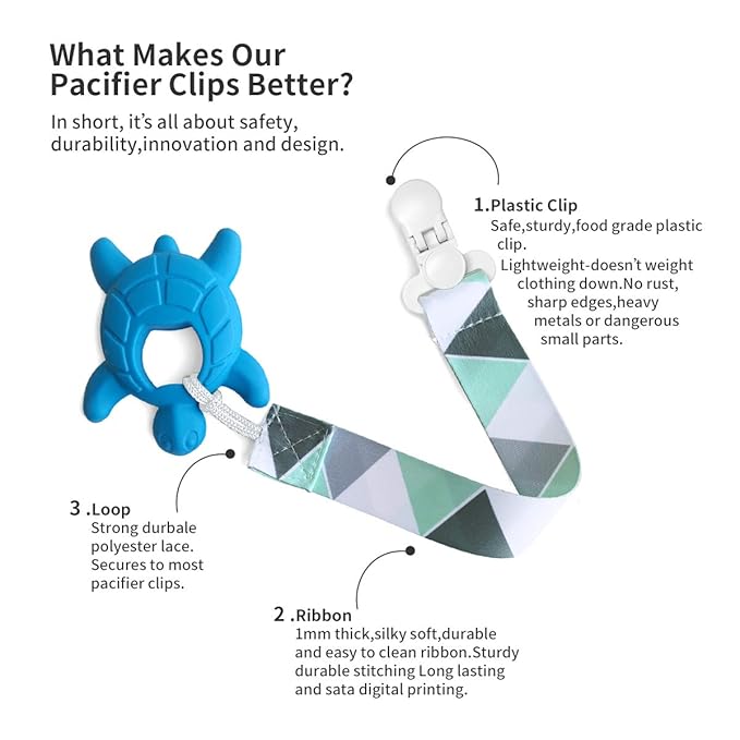 Pacifier Teether Clips for Boys and Girls, Pacifier Holder Clip Fit All Pacifier and Teething Toys, 4 Pack