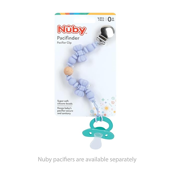 Nuby Pacifinder Silicone Pacifier Clip - Baby Pacifier Holder Clip with Convenient Hook Loop - Bowtie
