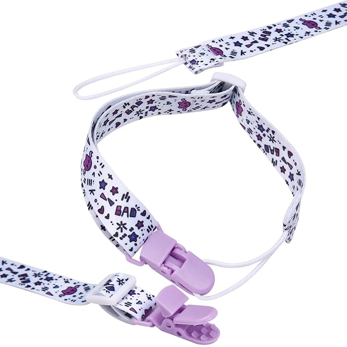 Cute Adult Pacifier Clips: Pacifier Holder Clip with Convenient Hook Loop - Bad Rock Rabbit & Windmill Puppy - 17 Inch Long 4 Pack Set