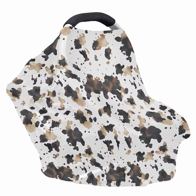 Coldinair Brown Cow Print Baby Car Seat Cover,Soft Breathable Nursing Cover,Multi-use Baby Stroller and Carseat Cover,Breastfeeding Covers