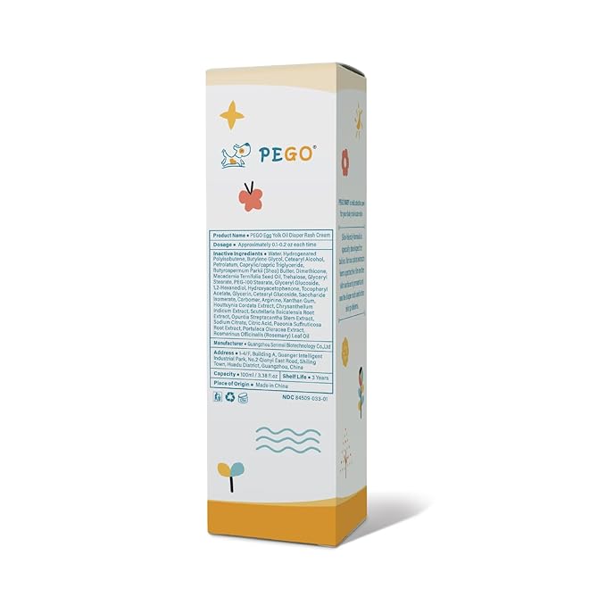 PEGO Baby Diaper Rash Cream,with Zinc Oxide,Egg Yolk Oil - Prevents, Soothes Diaper Rash,Gentle Non-Irritating for Toddlers' Sensitive Skin,(100ml, 3.38, Fl Oz)