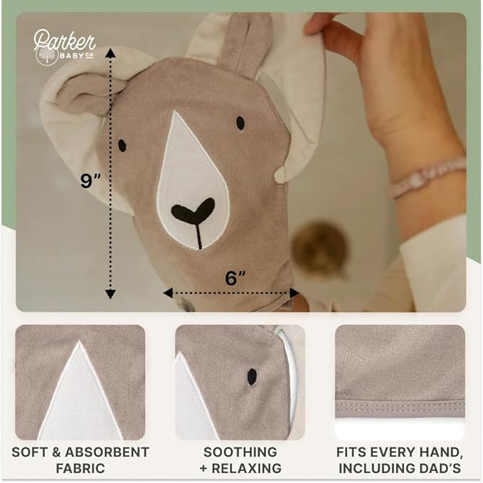 Parker Baby Bath Mitt for Kids | Soft & Absorbent Washcloth Mitt | Quick Dry Baby Washcloth Glove that Fits Both Parents | Easy, Convenient & Fun Bath Time for Newborns, Toddlers & Kids