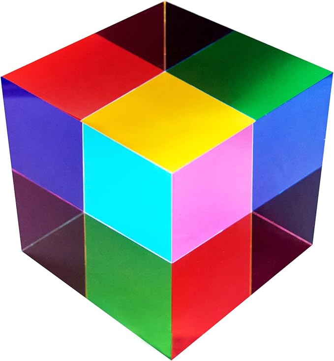 CMY Color Cube, 2.0 inch (50mm) Acrylic Mixing Color Cube Prism for Physics Education Desktop Decoration Scientific Toys,Gifts for Kids