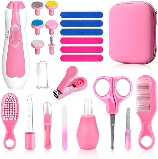 Qunlions life Baby Grooming Kit, Infant Safety Care Set with Hair Brush Comb Nail Clipper Nasal Aspirator,Baby Essentials Kit for Newborn Girls Boys, Pink-24- in-1