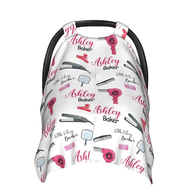 Personalized Baby Car Seat Canopy for Babies, Custom Name Baby Car Seats Covers for Boys Girls, Opening Minky Nursing Breastfeeding Cover for Infant Newborn, Carseat Canopies (Future Barbers)