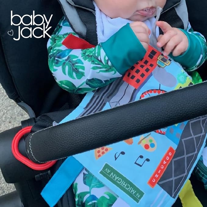 Baby Jack & Co 8x8” Learning Lovey Chicago Illinois Tag Toys for Babies - Baby Crinkle Toys - Soft & Safe - Learn USA Cities and Shapes - Ideal Baby Toy & Gift BPA Free w/Stroller Clip