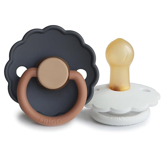 FRIGG Daisy Natural Rubber Baby Pacifier | Made in Denmark | BPA-Free (Aurora/Bright White, 0-6 Months) 2-Pack