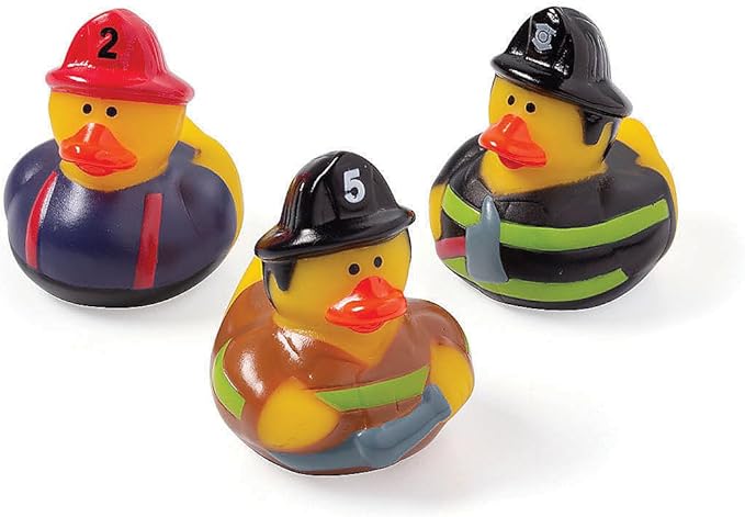 Fun Express Firefighter Rubber Duckies Fire Party Favors and Supplies (Set of 12 Ducks)