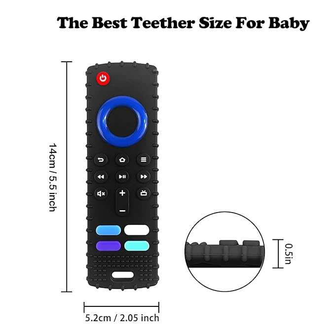2-Pack Silicone Baby Teething Toys, TV Remote Teethers for 6-12-18 Months Infant, Fire Stick Remote Control Shape Baby Silicone Teethers, Chew Toys for Boys and Girls (New-F Black+R Blue)