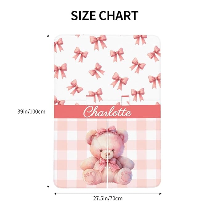 Pink Bow and Bear Custom Name Baby Car Seat Cover – Personalized Nursing Cover for Breastfeeding, Stroller Canopy, Privacy Infant Carseat Canopy, Soft Breathable Newborn Blanket for Girls