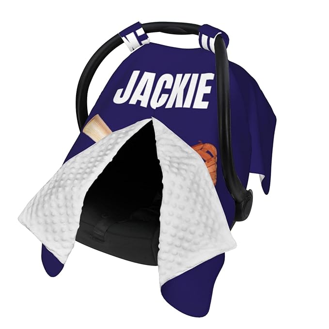 Personalized Baby Boy Car Seat Canopy for Babies, Custom Name Baby Car Seats Cover for Boys, Baseball Opening Minky Nursing Breastfeeding Covers for Infant, Carseat Canopies for Newborn