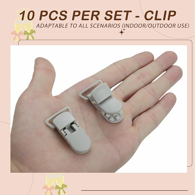 10-Pack Pacifier Clip Replacement Ends - BPA-Free Plastic Fasteners for DIY Baby Crafts, Sewing Bibs & Blankets Straps (3/4 Inch, Gray)