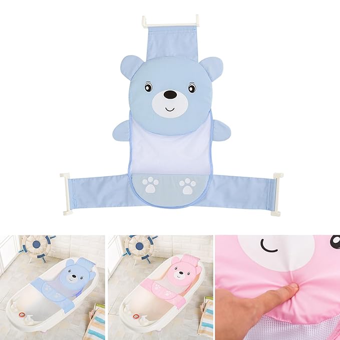 Cute Cartoon Bear Baby Bathtub Net Pocket Foldable and Portable Shower Net Bed Adjustable Bathing Net Infant Shower Gift Cute and Secure