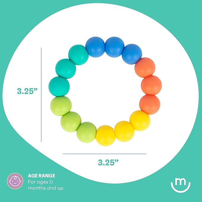 morepeas Rainbow Ring Teether | Soft, Easy Grip Unisex Teether Toy | Silicone Baby Teether Ring to Help Soothe Gums | Non-Toxic and BPA Free