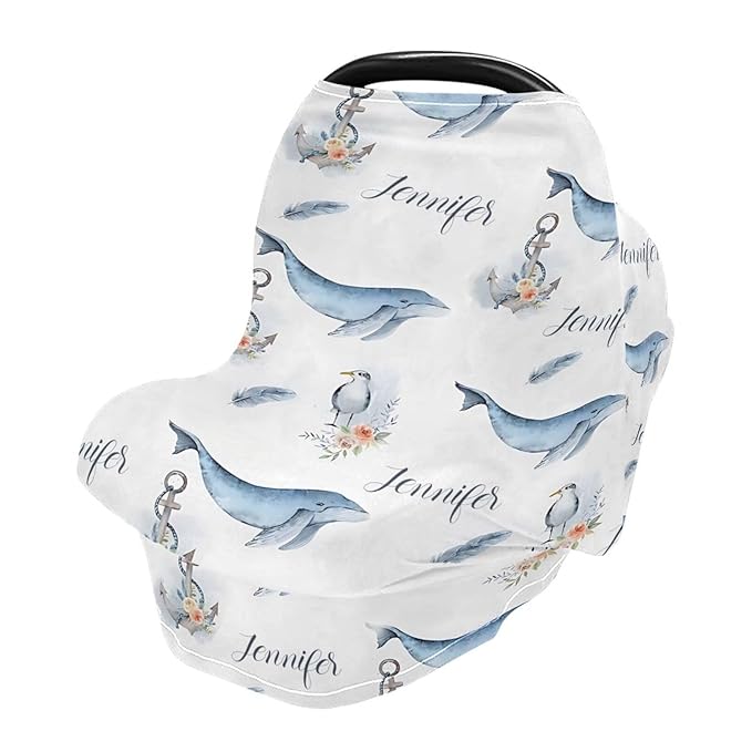 Personalized Baby Car Seat Cover for Girls, Custom Nursing Cover with Name, Ocean Color, Polyester, Water Resistant, Universal Fit, Car Seat Canopy for Newborns
