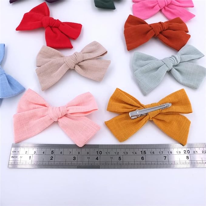 12 PCS Linen Bow Hair Clips for Baby Girls Hair Bows Alligator Clips Accessories Infants Toddler Kids Hairgrips (Knot Bow 4'')