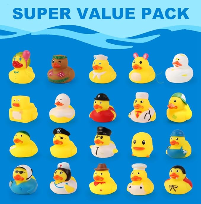 Arttyma Rubber Ducks in Bulk,Assortment Duckies for Jeep Ducking Floater Duck Bath Toys Party Favors (100-Pack)