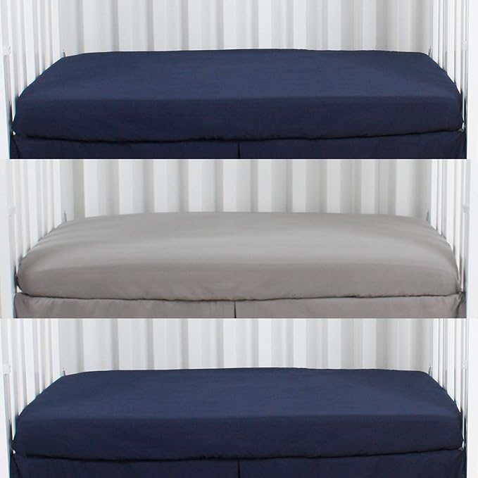 CaSaJa Microfiber 3 Pack Porta Mini Crib Sheets, Pack N Play Sheets with Comfy Napping Surface for Baby, Silky Soft Breathable Safe Playard Playpen Sheets Set, 24"x38"x5", Navy Gray and Navy