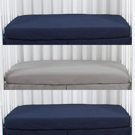 CaSaJa Microfiber 3 Pack Porta Mini Crib Sheets, Pack N Play Sheets with Comfy Napping Surface for Baby, Silky Soft Breathable Safe Playard Playpen Sheets Set, 24"x38"x5", Navy Gray and Navy